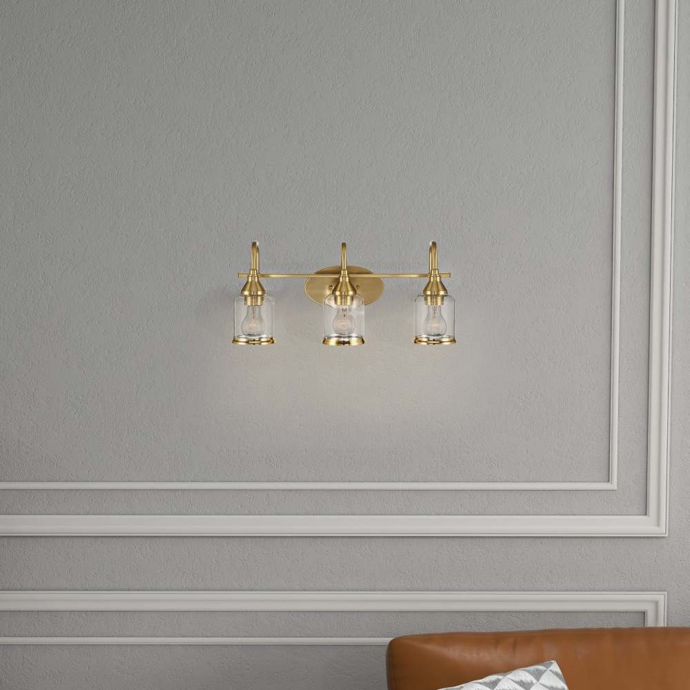Twilight Brushed Gold Contemporary Vanity Light with Clear Glass, 22"W × 10"H × 7.48"E Dining Room Lighting Fixtures Hanging, Dining Light for Bedroom, Foyer, Hall, Kitchen, Living Room and Entryway
