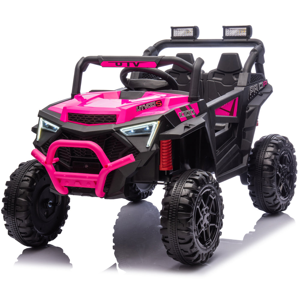 24V 400W Kids Ride On Electric UTV W/Parents Remote Control,Four-Wheel Suspension,LED Lights,Portable Handle,Advanced center panel with USB,MP3,Music,Bluetooth,,Power Display For Kids Aged 3+.