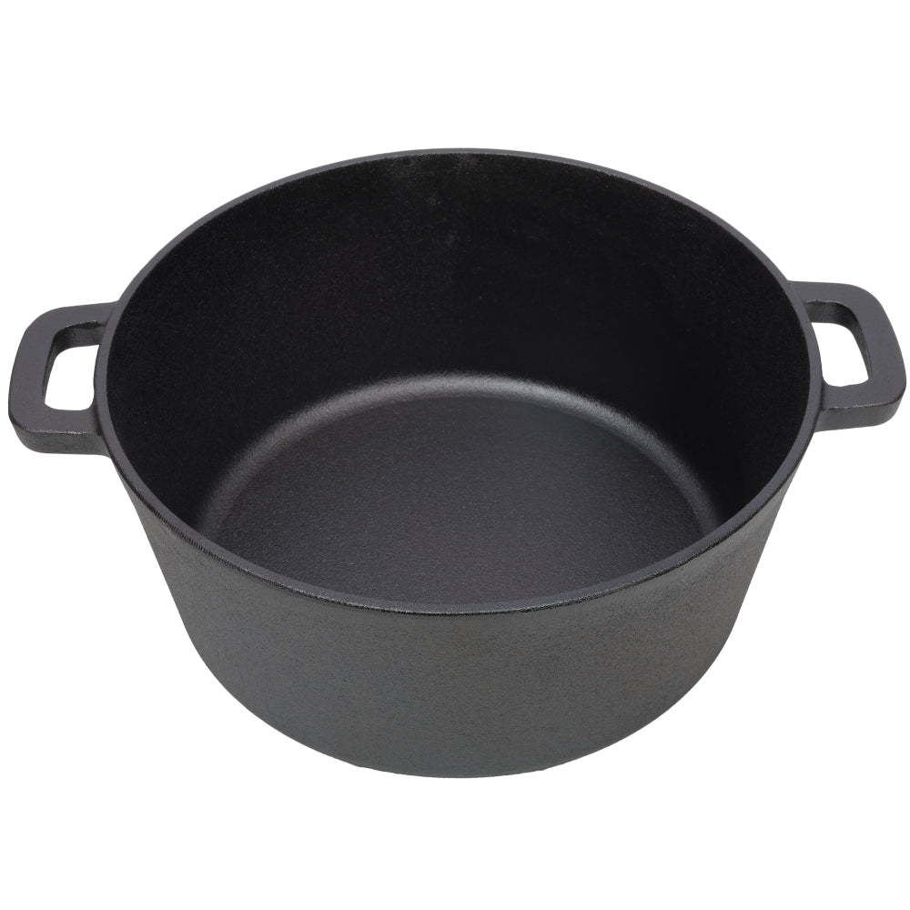 3 in 1 Pre-Seasoned Cast Iron Dutch Oven, Outdoor Camping Deep Pot, 5 Quart. Cover As A Skillet with Ribbed Bottom Design. With 1PC Iron Pot Rack, 1PC Lid Lifter.