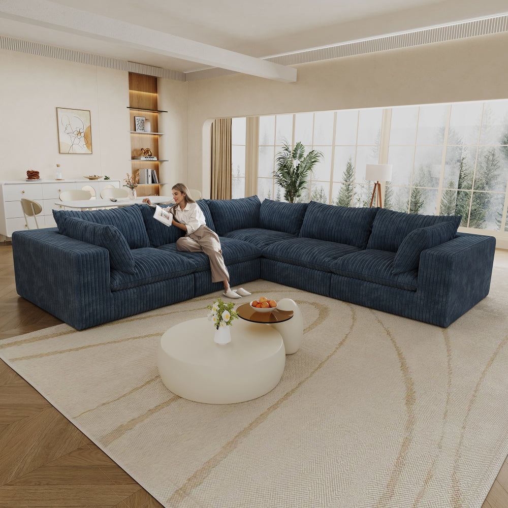 39.8" Cloud Sofa,Corduroy Fabric,Deep Seat Couches,Double-layer design,Removable Cushion,No Assembly, DIY Combination for Living room, Bedroom,Conference room ,Apartment,Blue