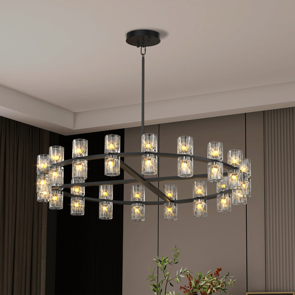 (L005030-D54-P60B/W1340P310780)Rectangular Luxurious Crystal Chandelier for Living Room & Dining Room, Black Frame with K9 Crystals