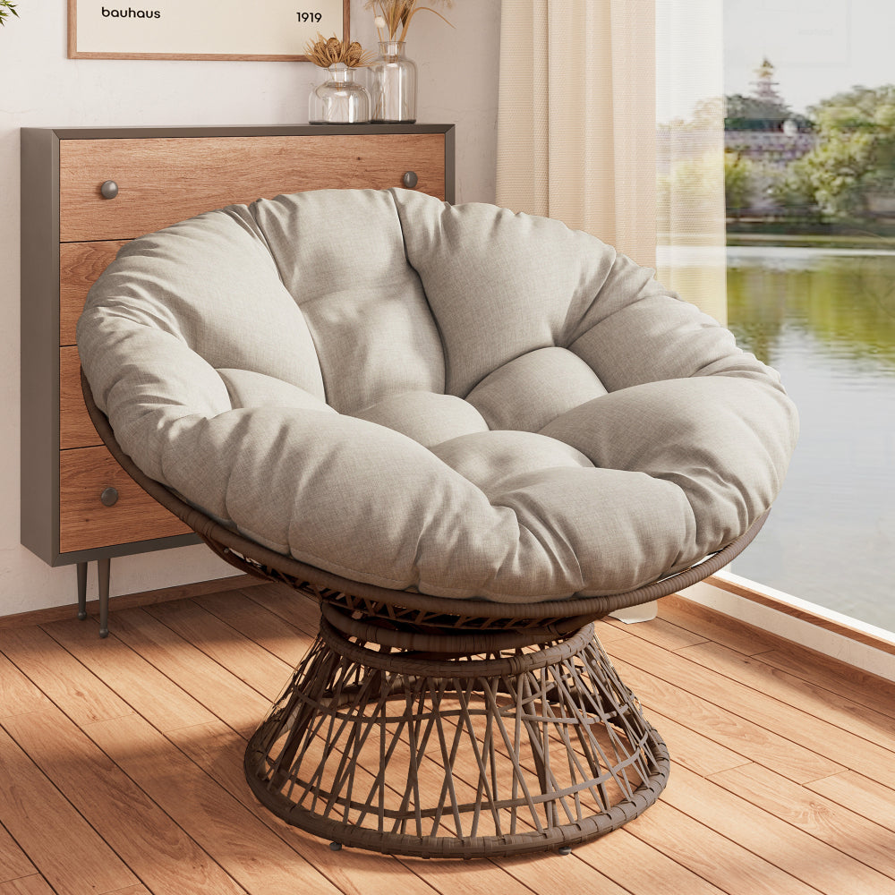 40" Ergonomic Wicker Chair with Cloud Thick Density Fabric Cushion,3-proof Cover,High Capacity Iron Frame,Fluid 360 Degree Swivel for Reading,Living Room, Bedroom,Lounge,Brown Base,2 Colors