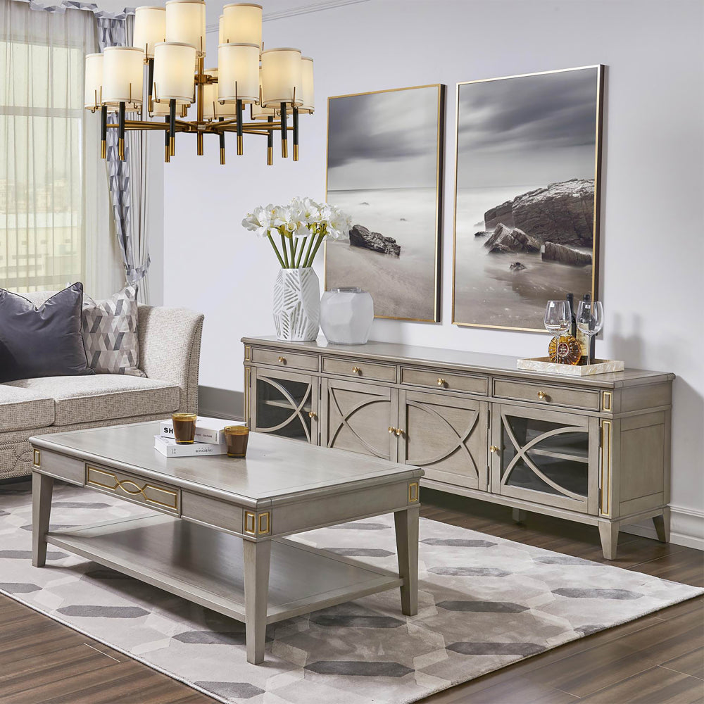 Dauphin Gold Accent 5-Drawer Wood Executive Desk, Natural Brown Wood