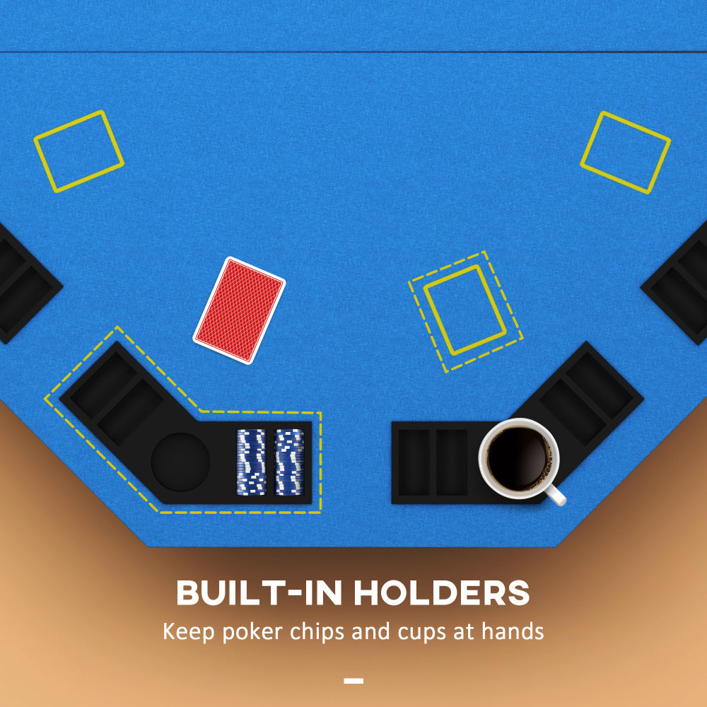 Soozier Poker Table Foldable 47" Octagon Casino Table Blackjack Texas Holdem Poker Table for 8 Players with Chips Tray and Cup Holders, Blue