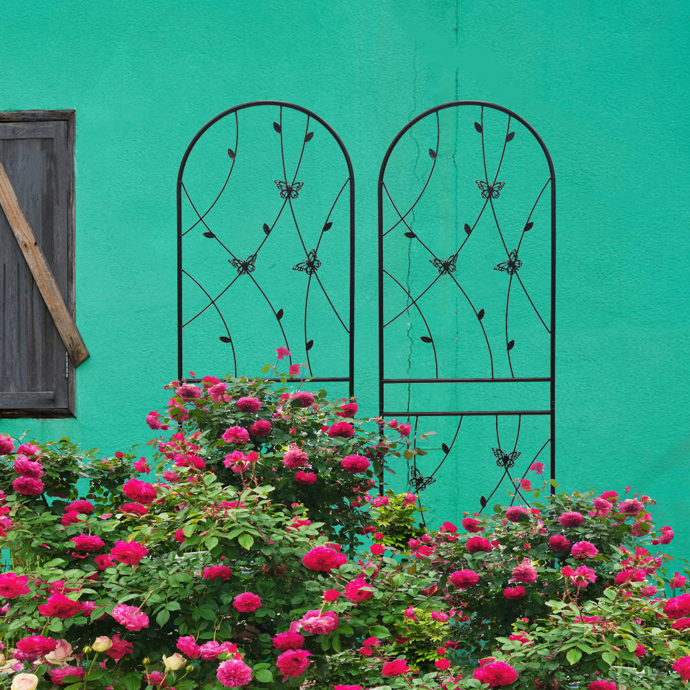 2 Pack Metal Garden Trellis 71" x 19.7" Rustproof Trellis for Climbing Plants Outdoor Flower Support Butterfly Deco Black
