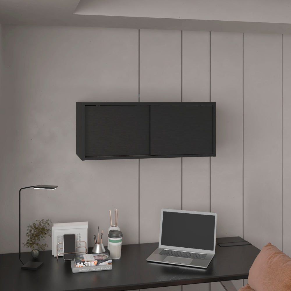 Note 32"W x 13" H Wall Cabinet with Sliding Doors , Wall Shelf, Storage Cabinet, Bedroom, Office, Living Room, Garage