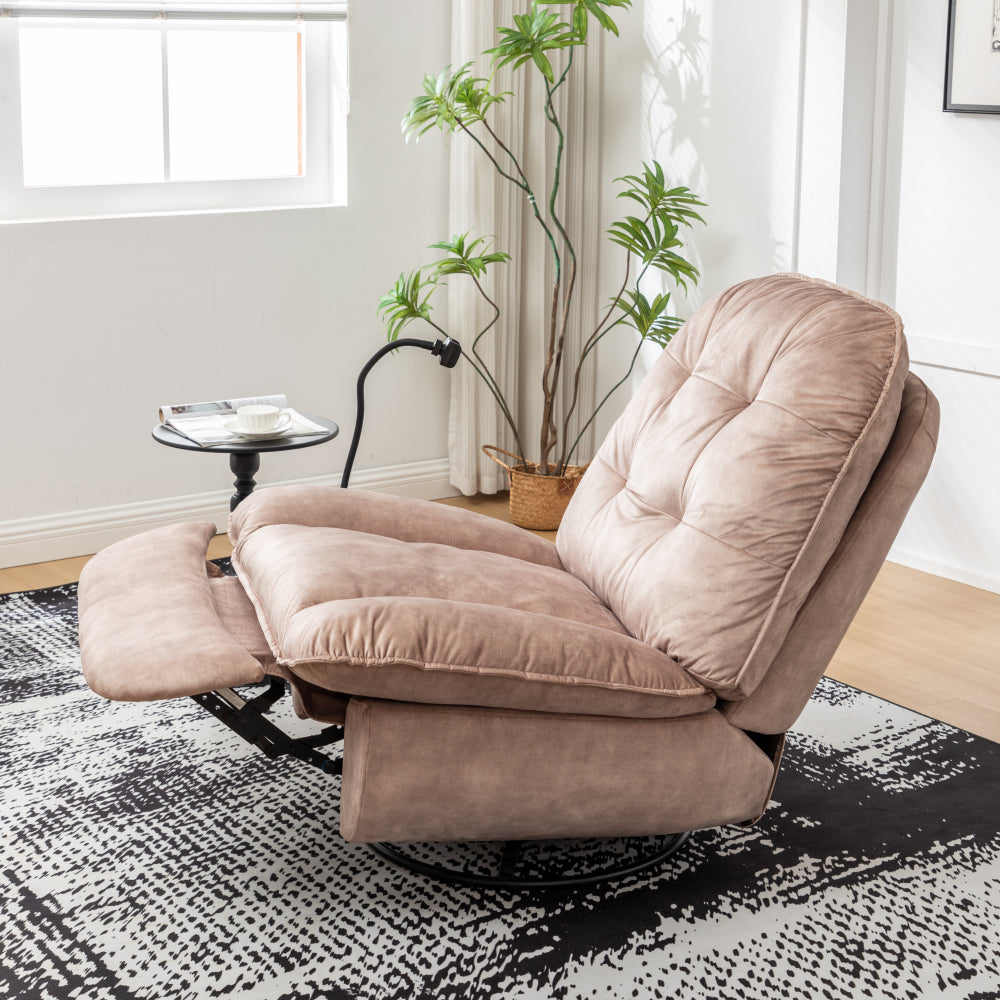 Natural brown recliner, reclining lazy chair, mobile phone holder, large and comfortable reading chair, swivel gliding rocking chair, gold-stamped velvet