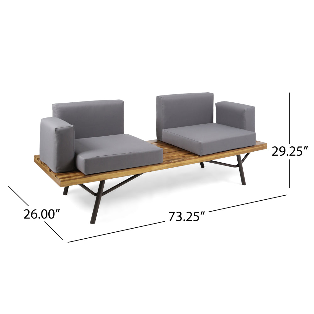Outdoor Acacia Wood 2 Seater Sofa with Metal Legs for Garden Patio