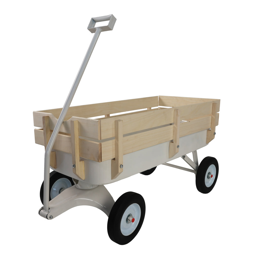 Outdoor Wagon All Terrain Pulling w/Wood Railing Air Tires Garden Cart