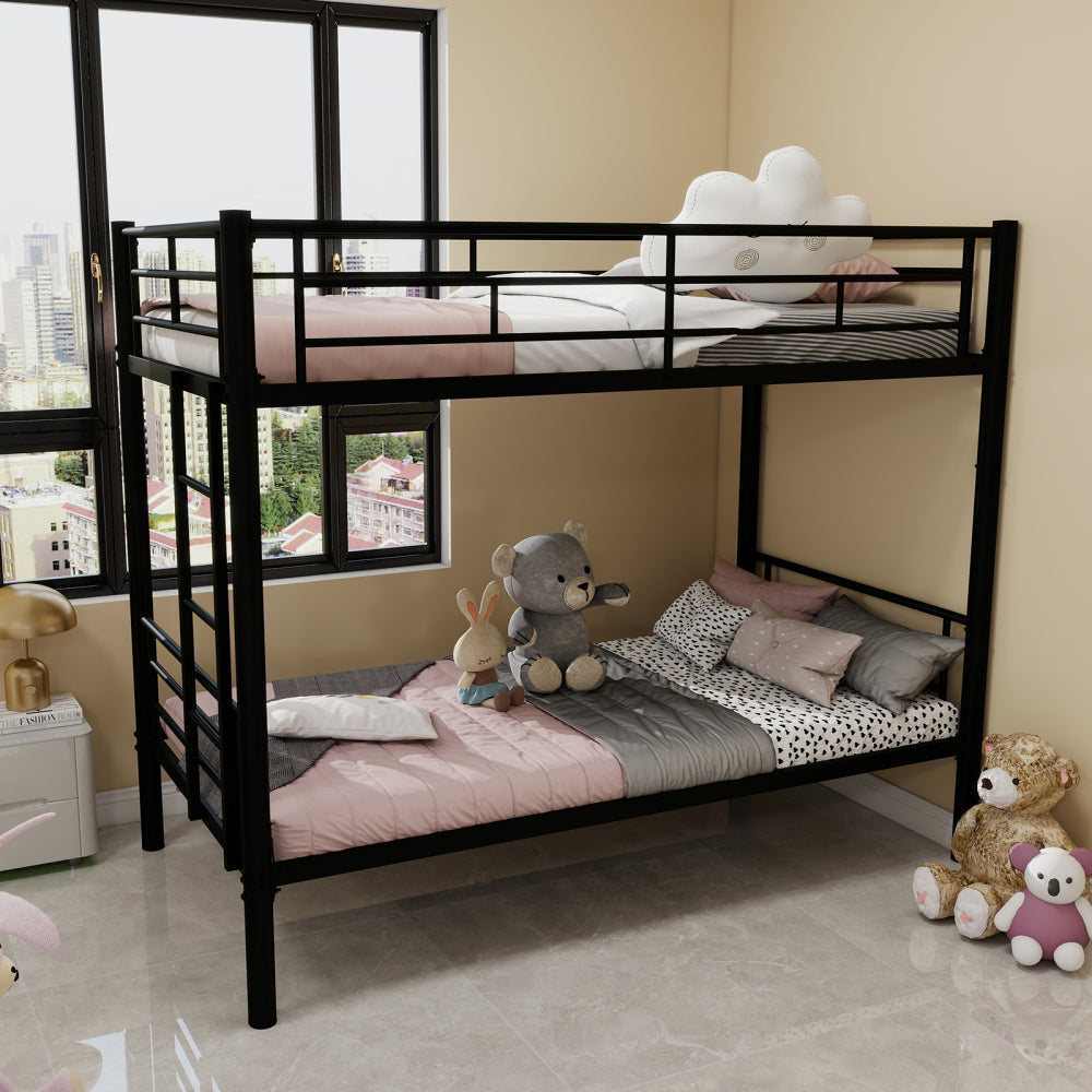 Metal Bunk Bed Twin Over Full Size with Removable Stairs, Heavy Duty Sturdy Frame with 12" Under-Bed Storage for Teen & Adults, Teens, No Box Spring Needed, White