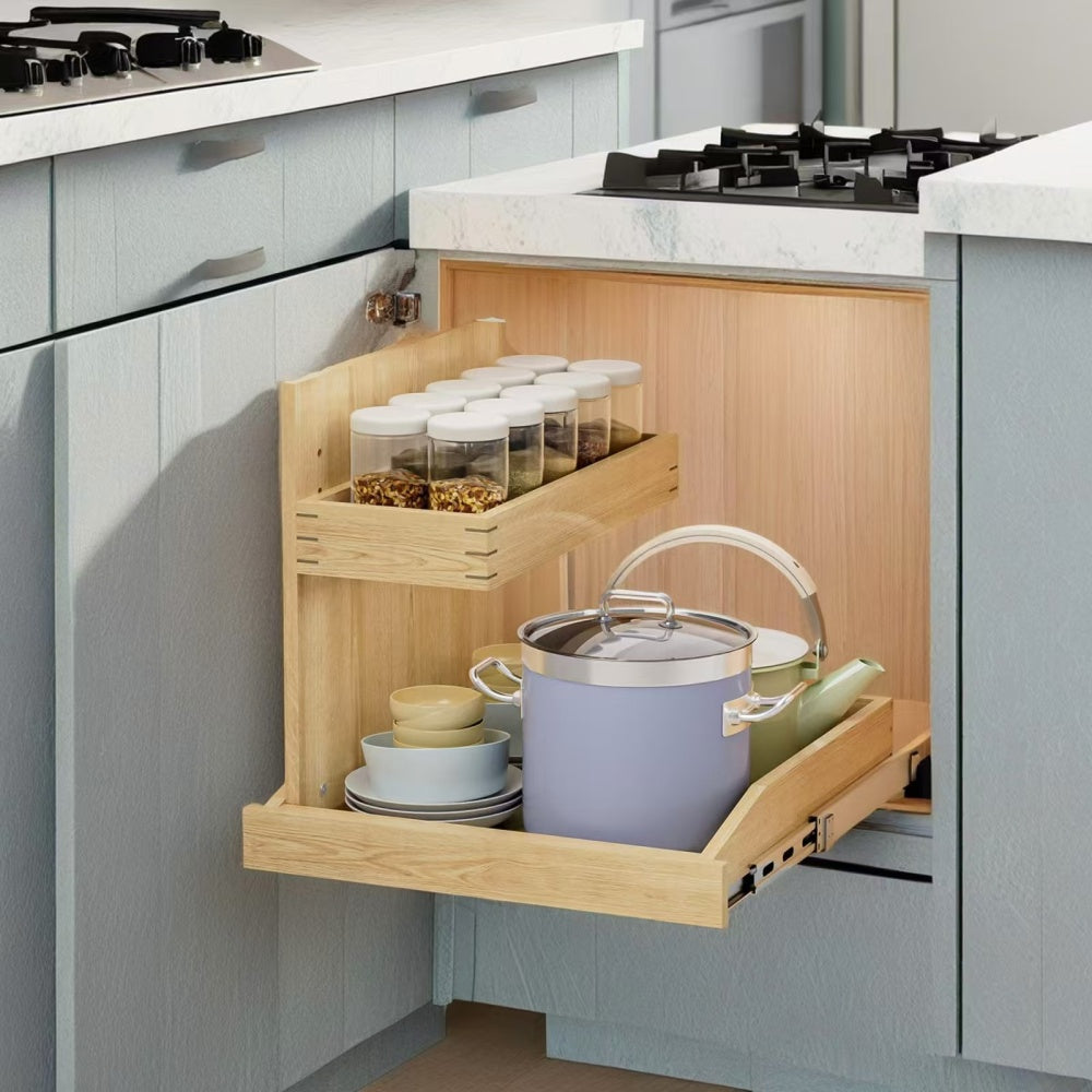 Under Sink Organizers and Storage 22½" W x 21" D, 2 Tier Pull Out Cabinet Organizer with Hard Close, Adjustable Pull Out Cabinet organizer with U Bracket for Bathroom Kitchen(Left)