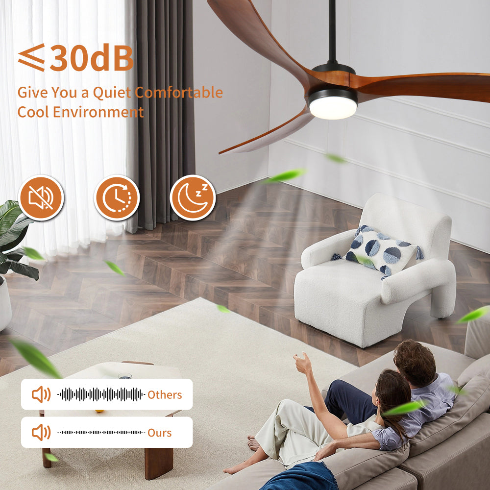 60-inch 3-blade solid wood ceiling fan light