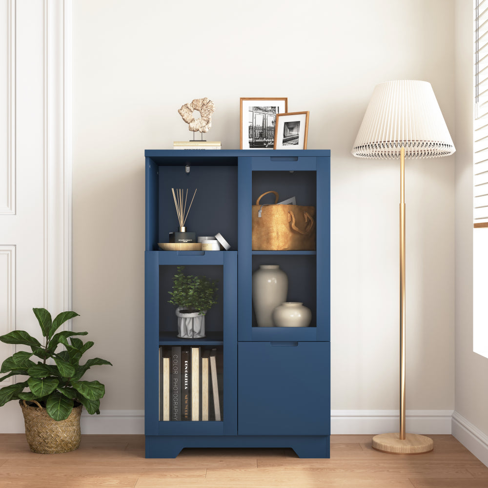 MDF painted Cabinet with Glass Doors and drawer, open storage space, Black ,Bedroom, Living room