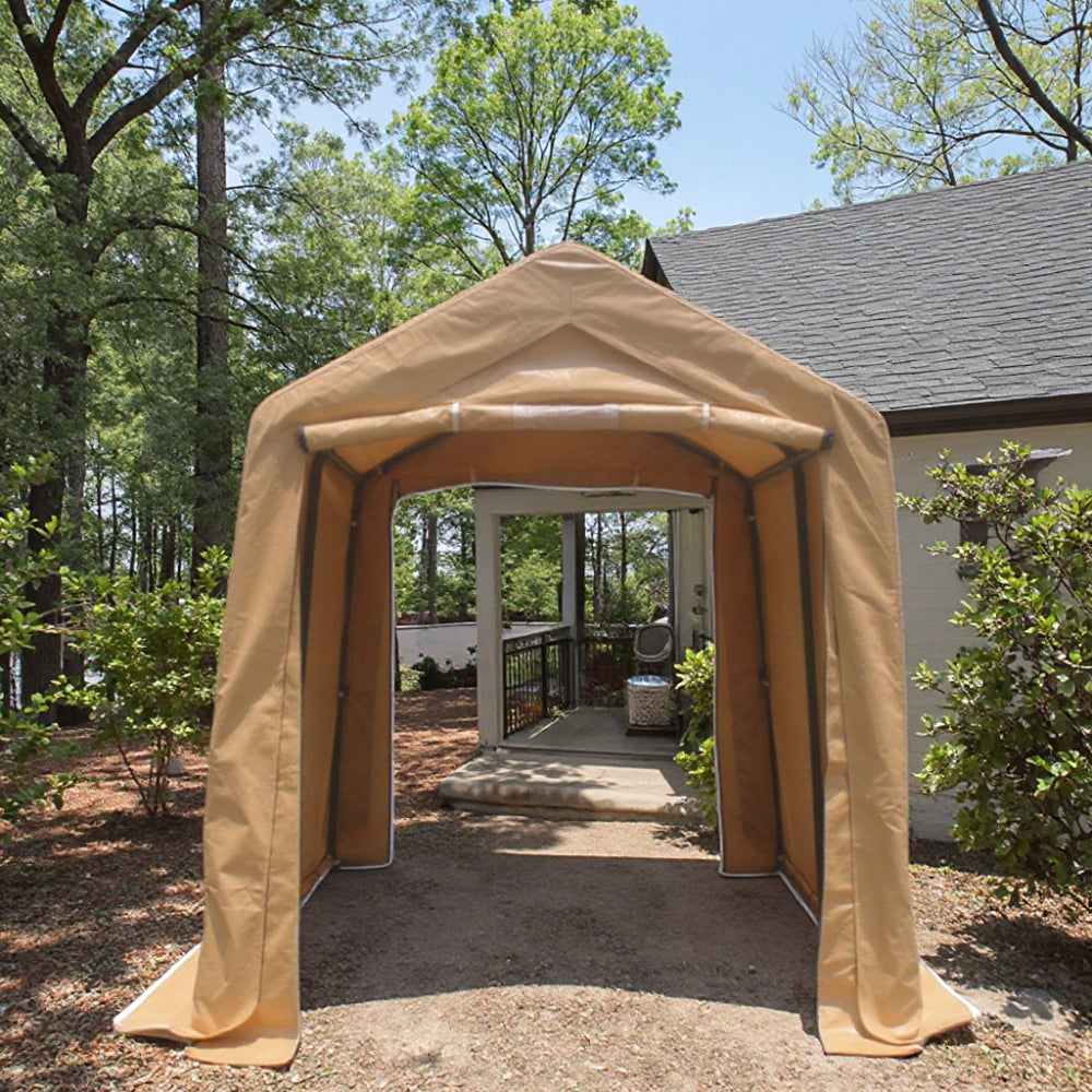 7x12ft Outdoor Portable Gazebo Storage Shelter Shed with 2 Roll up Zipper Doors & Vents Carport for Motorcycle Waterproof and UV Resistant Anti-Snow Portable Garage Kit Tent, Sand