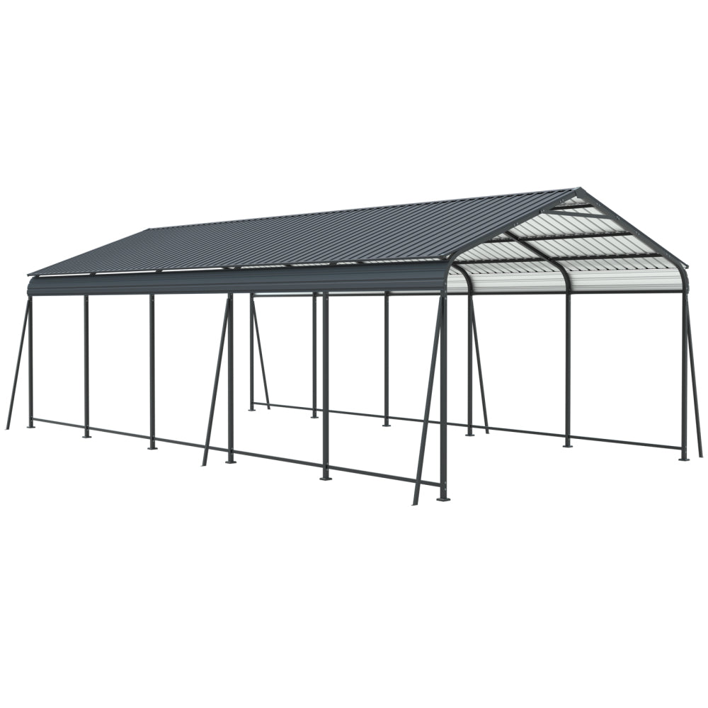 13×26.5 FT Carport, Heavy Duty Carport Canopy with Galvanized Steel Roof and Frame, Metal Carport Large Garage with 6 Fixed inclined square tube supports for Driveway Car, Truck