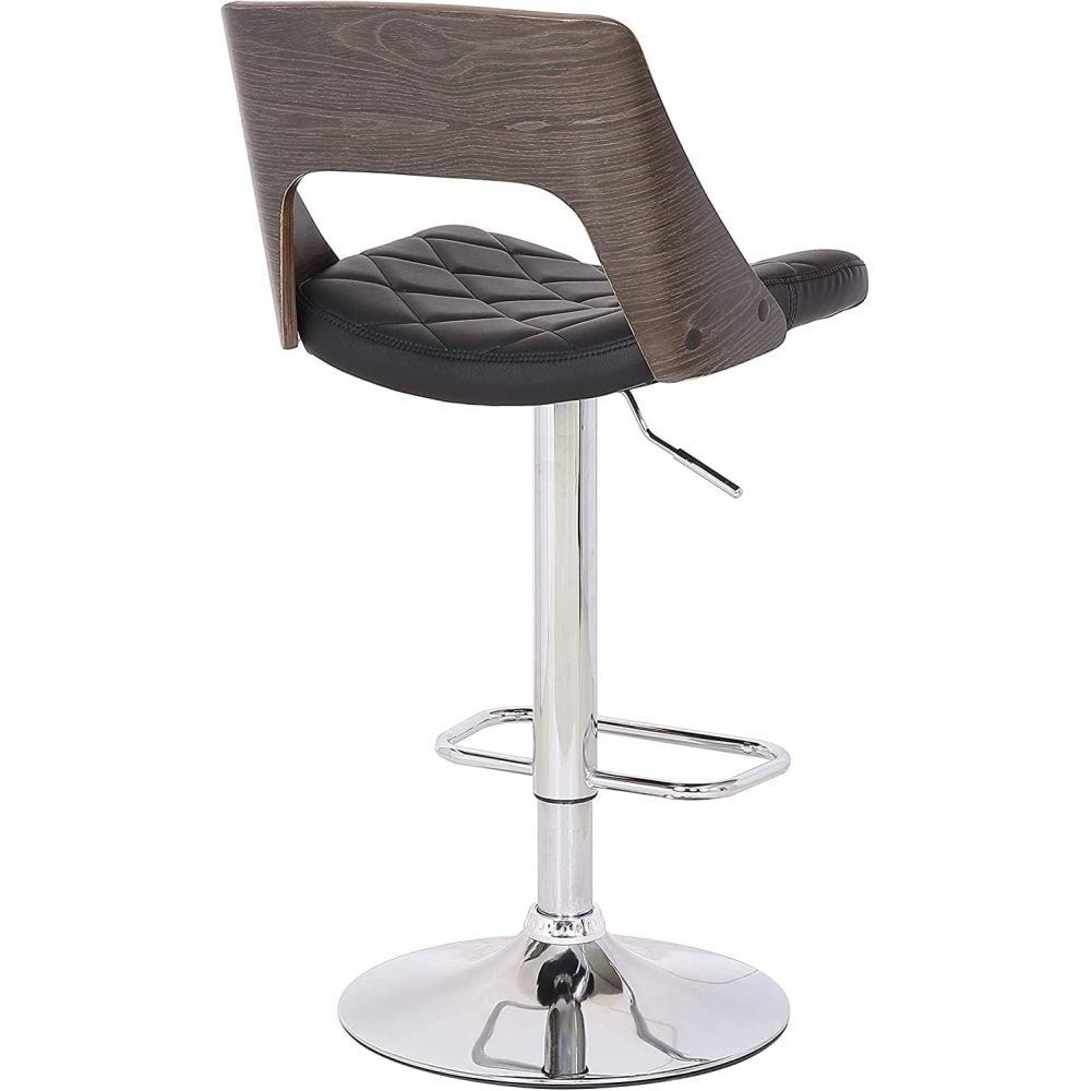 Bentwood Contemporary Modern Stylish Wood Back Adjustable Swivel Bar Stool with Diamond Quilted Finish Curved Seat and Back, Weathered Oak