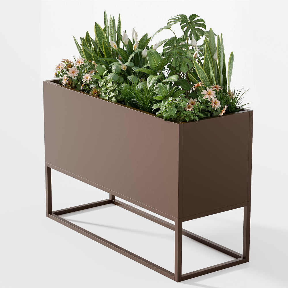 47*18*18 inch Large Metal Rectangular Planter with Shelves and Drainage Holes for Indoor/Outdoor Use, Perfect for Tall Plants, Flowers, or Shrubs in High-Traffic Areas