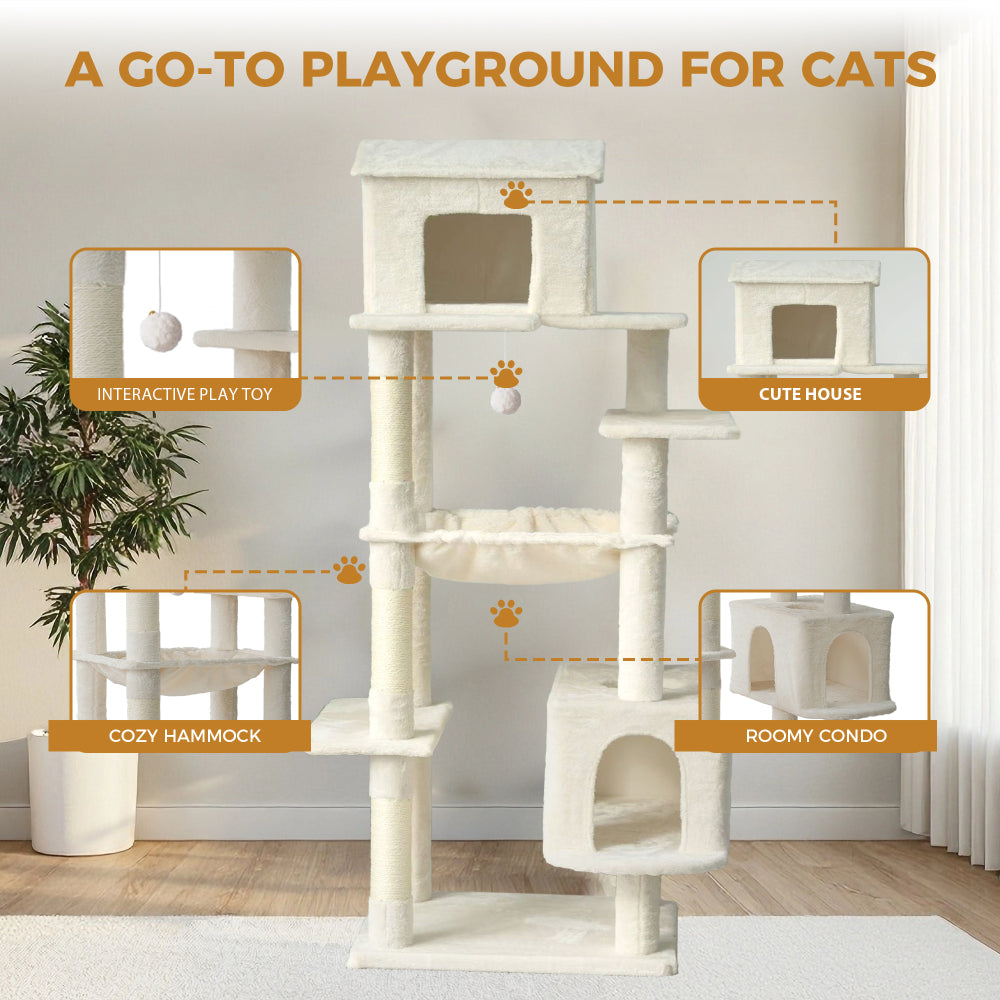 63 Inches Multi-Level Large Cat Tree beige