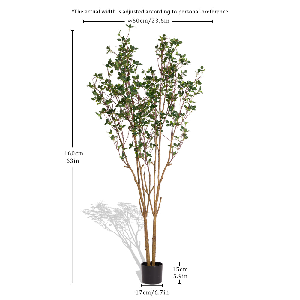 Faux Black Olive Tree, 160cm Tall Artificial Indoor Tree with Natural Trunk and Realistic Leaves for Home or Office Decor, 1pc/set