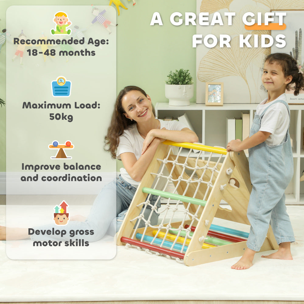 Qaba 5 in 1 Pikler Triangle Set, Indoor Toddler Climbing Toys with Slide & Sandbags, Montessori Climber, Baby Gym Play Set, Playground for Kids 18-48 Months, Multicolored