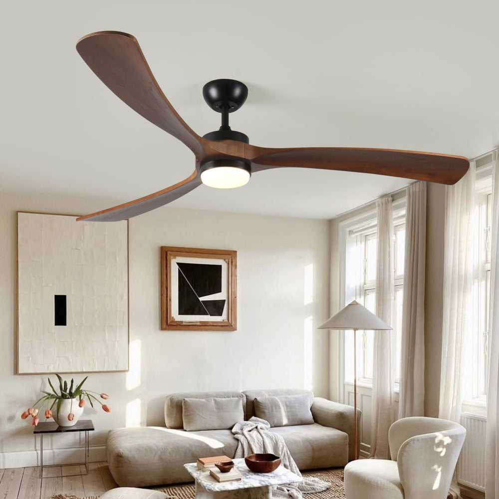 72 Inch Solid Wood Ceiling Fan with Lights and Remote Control Indoor Outdoor Ceiling Fan 3 Wooden Blades Modern Ceiling Fan for Porch Living Room Bedroom