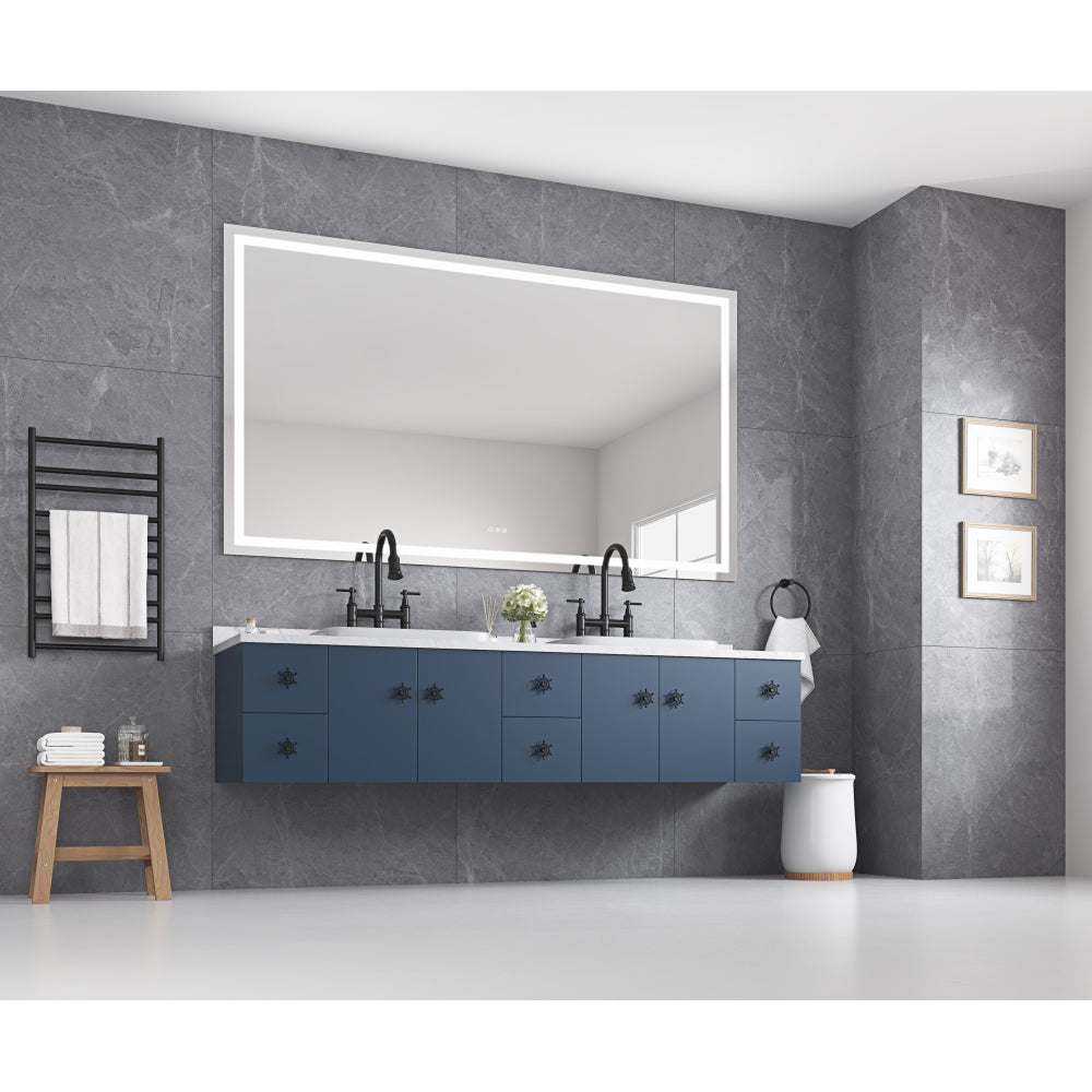 84 x 48 Inch LED Bathroom Mirror with Front and Backlight, Wall Mounted Vanity Mirror, Anti-Fog, Memory, 3 Colors, Stepless Dimmable