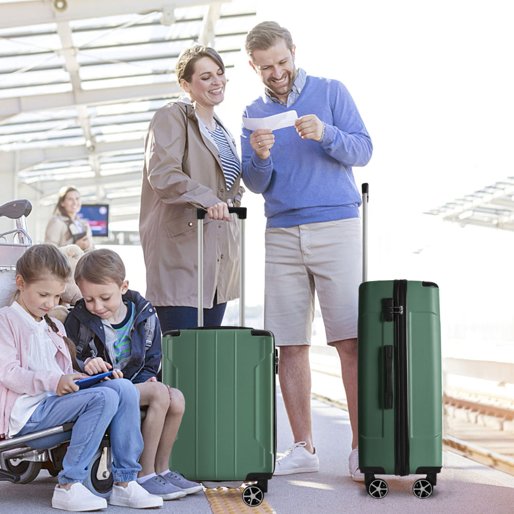 Luggage Sets 3 Piece, Hard shell ABS Lightweight Durable Suitcases with Double Spinner Wheels 20/24/28 Inch (Green)