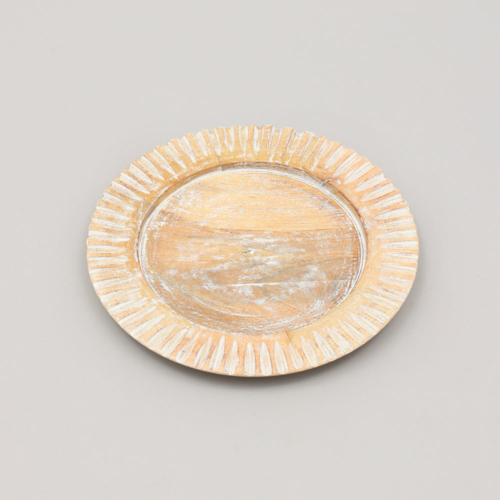 Handcrafted 13" Wood White Charger Plate| Wooden Dinning Placemat|Artisan Wood Tableware