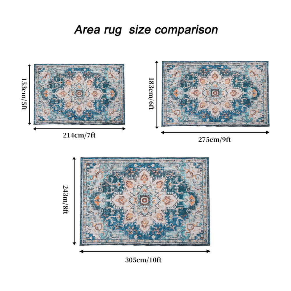 Area Rug 5x7 Vintage Bohemia Large Persian Non-slip Washable Rug For Living Room Kitchen Bedroom Living Room Flower Design Blue/Beige
