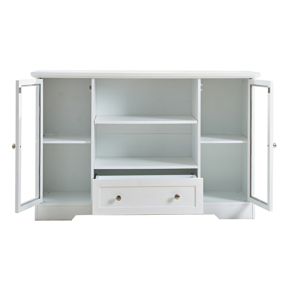 Sideboard Buffet Cabinet, 51" Large Kitchen Storage Cabinet with Drawers, Doors and Adjustable Shelves, Farmhouse Wooden Coffee Bar for Kitchen, White