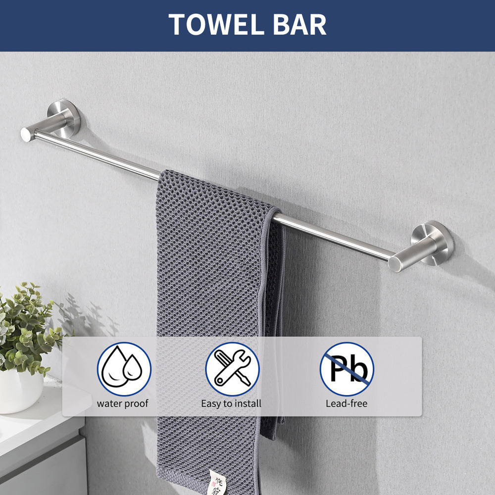 (4-Pack) Bathroom Set Brushed Nickel 22.7 Towel Bar Racks, Toilet Paper Holder, Ring, Hook, Accessories , Hardware,Fixtures