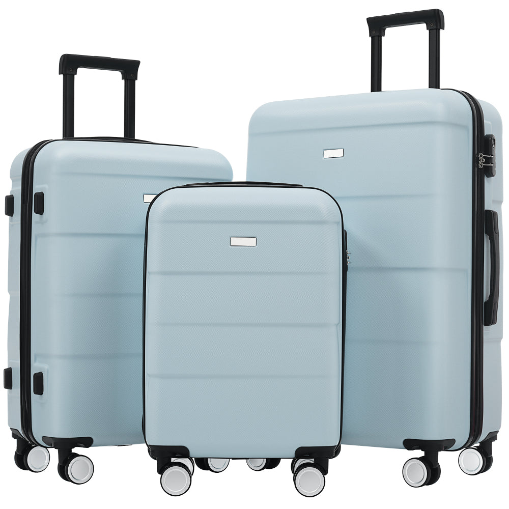 Hardshell Luggage Sets 3 Piece Double Spinner Wheels Suitcase with Handle Password Lock, Lightweight 20"+24"+28" Luggages