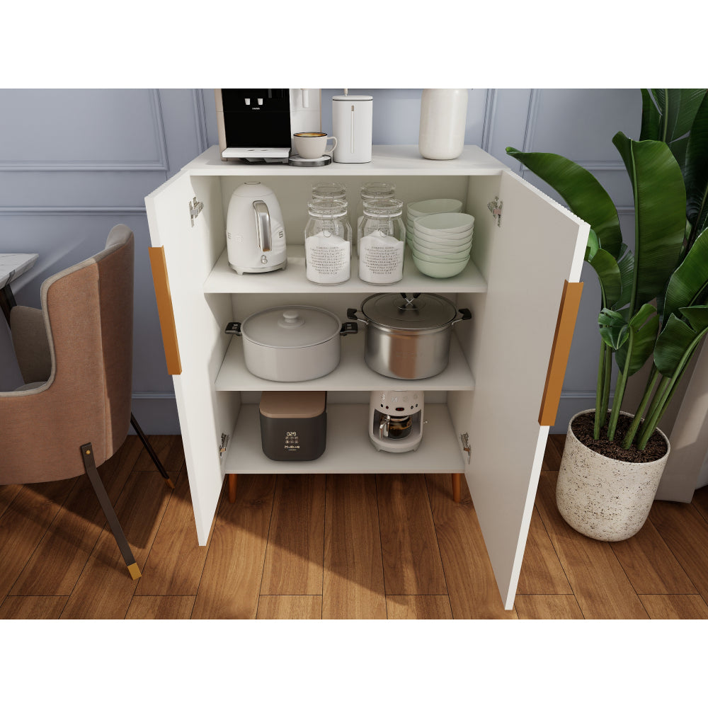 Modern White Sideboard Cabinet with Gold Handles for Kitchen, Dining Room Furniture Organizer