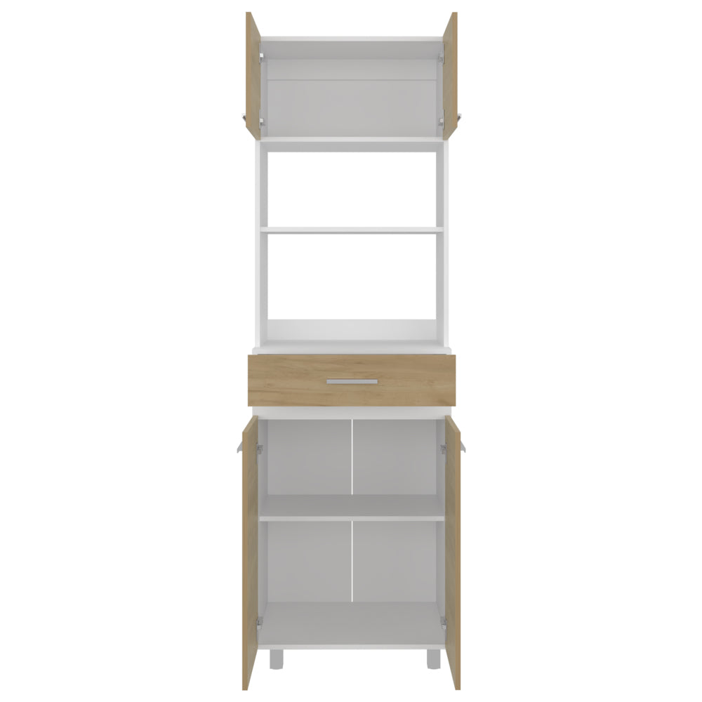 Kitchen Pantry, 4 Doors, 1 Drawer, 4 Legs, 4 Shelves, Natural Oak / White