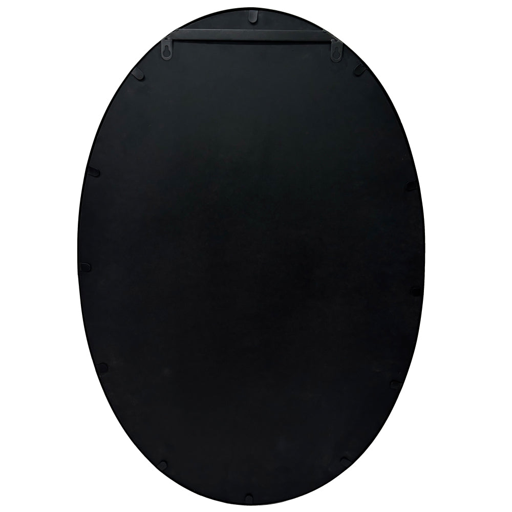 Oval Metal Wall Mirror with Framed Edges and Wooden Backing, Black