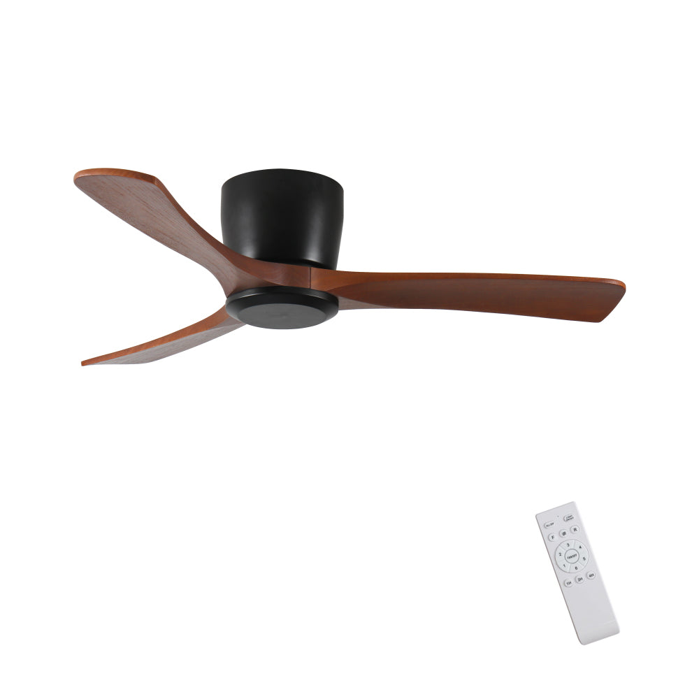 42 inch Black Wood Ceiling Fans with Lights and Remote, Modern Flush Mount Low Profile Ceiling Fan with Light, 6 Speed, Reversible DC Motor, for Bedroom/Outdoor/Farmhouse/Patios
