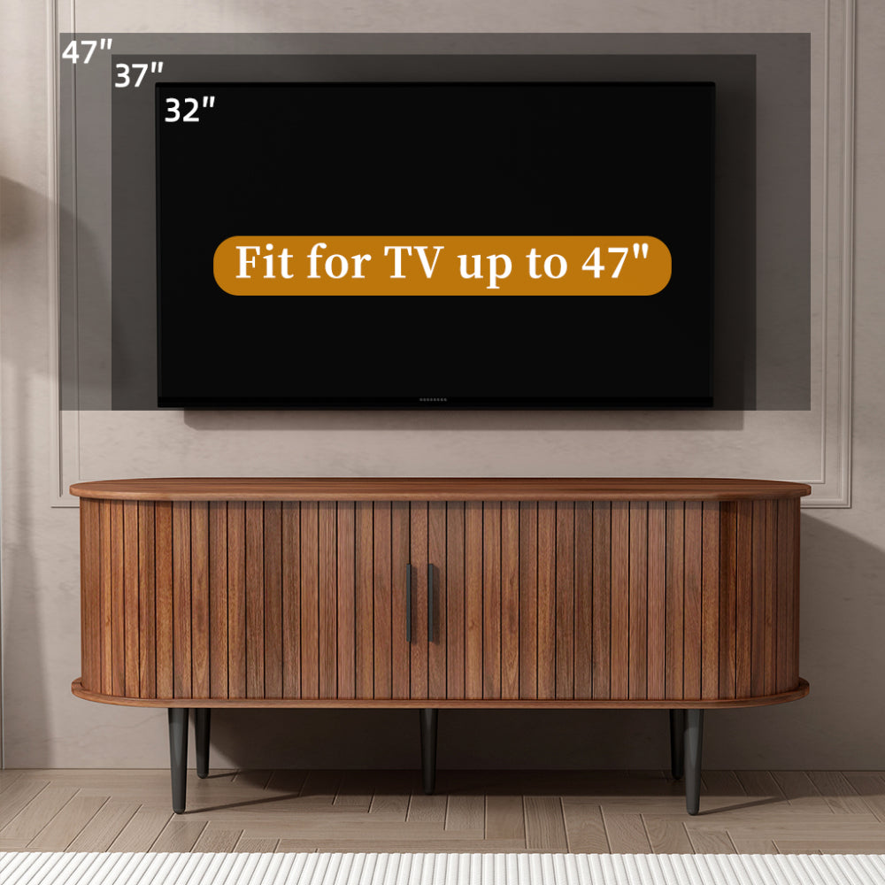 TV Stand, 47" Modern TV Console Table with Storage Compartment and Sliding Door, Gaming Entertainment Center with Cabinet for Living Room, Bedroom, Office (Walnut)