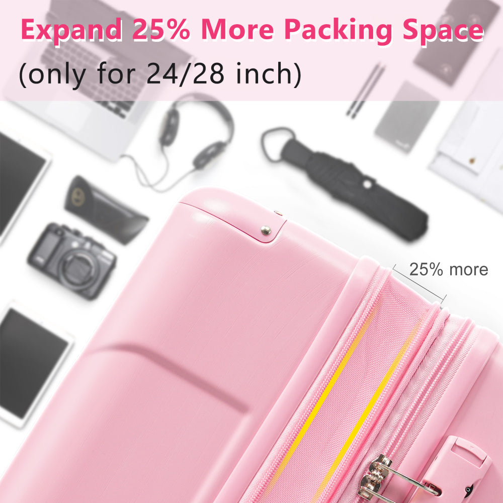 Hardshell Luggage, Lightweight Durable ABS Suitcases with Double Wheels, Expandable 28-inch Checked Luggage 28" (Pink)