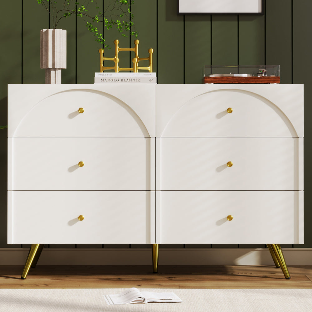 Modern metal foot six-drawer dining cabinet, combining high-quality wood and metal, simple style, dining/living room/kitchen storage cabinets, providing large storage space