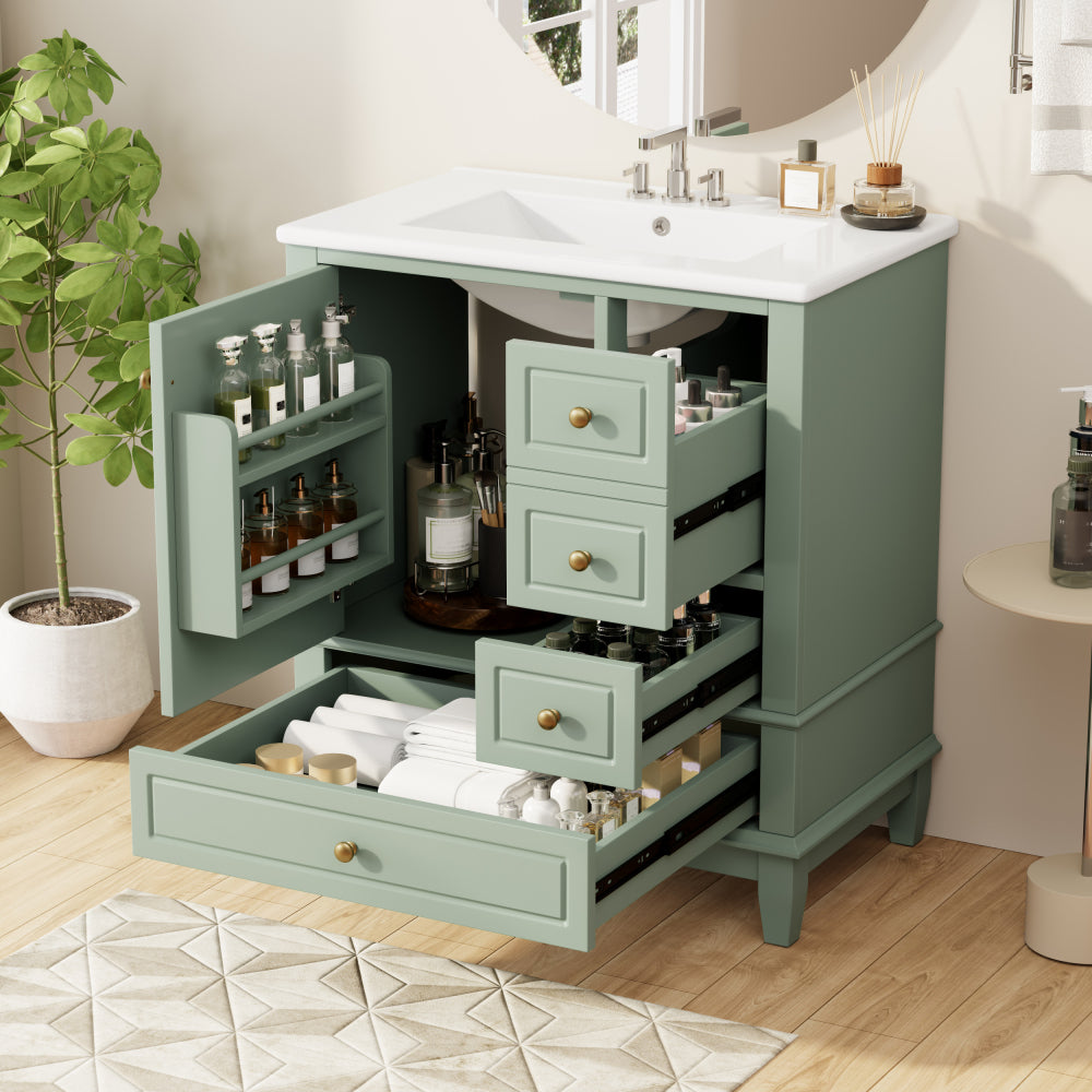 30" Bathroom Vanity with Sink, One Door with Shelf and Three Drawers, Soft Close Door, Black