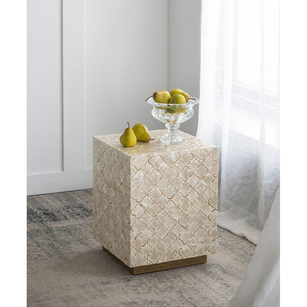 18x18x21" Hexagonal Capes Capiz Stool, Cream/Yellow