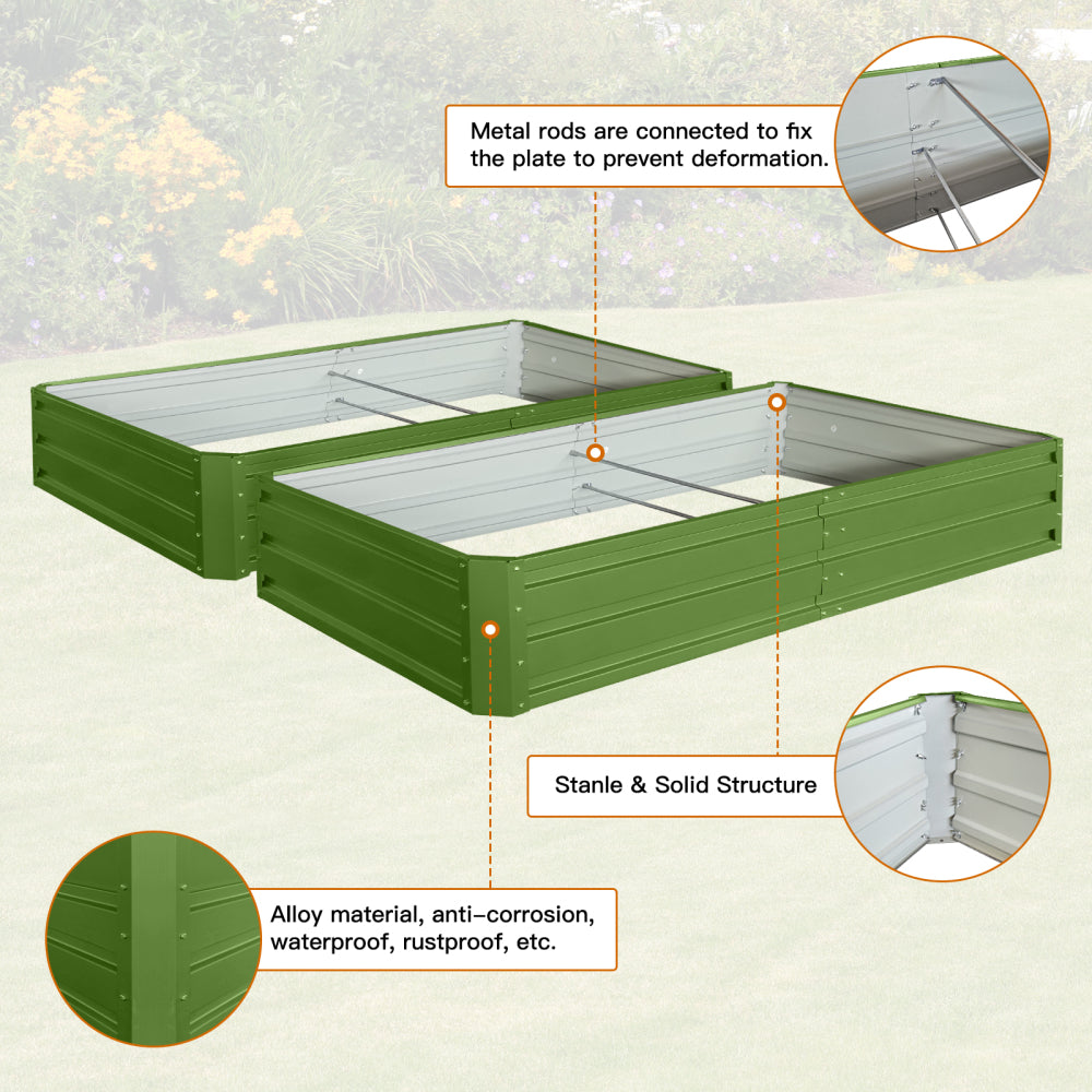 6 x 3 x 1 ft (2 pack) Metal Garden Bed,Outdoor Planter Box Metal Patio Kit Planting Bed for Vegetables Flowers Herb,Green