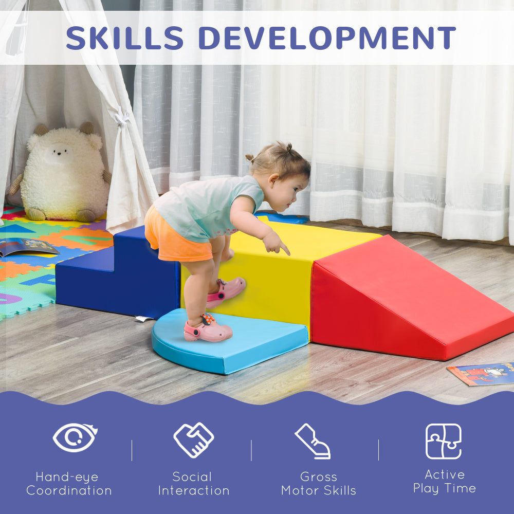 Qaba Foam Play Set for Toddlers and Children, Easy-to-clean 4 Piece Soft & Safe Kids Climbing Set for Crawling or Sliding, Multicolor