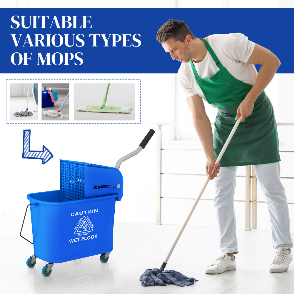 HOMCOM Mop Bucket with Wringer on Wheels for Floor Cleaning, 21 Quart, Separate Dirty and Clean Water, Blue