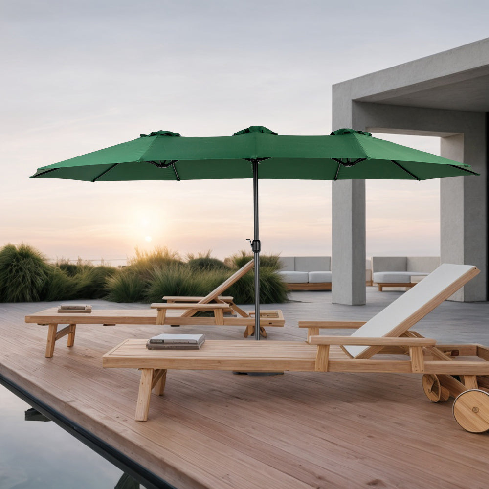 14.8 Ft Double Sided Outdoor Umbrella Rectangular Large with Crank ( khaki )(No Base)