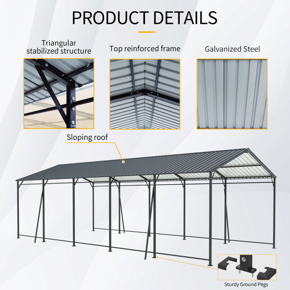 13*26.5 FT Carport, Heavy Duty Carport with Galvanized Steel Roof and Frame, Metal Carport Large Garage with 4 Fixed inclined square tube supports