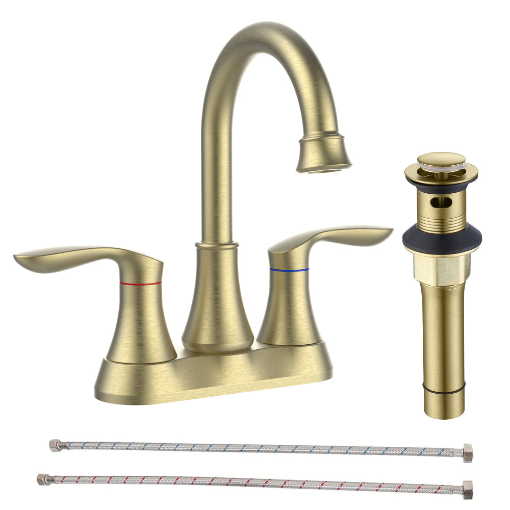 2-Handle 4-Inch Brushed Nickel Bathroom Faucet, Bathroom Vanity Sink Faucets with Pop-up Drain and Supply Hoses