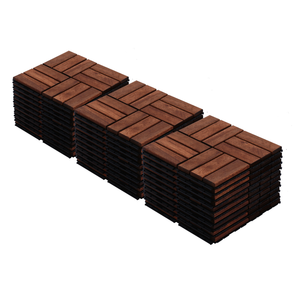 Acacia Wood Interlocking Deck Tiles Checker Pattern, 10PCS 12" x 12" Square Brown Acacia Hardwood Outdoor Flooring for Patio, Bancony, Pool Side,...