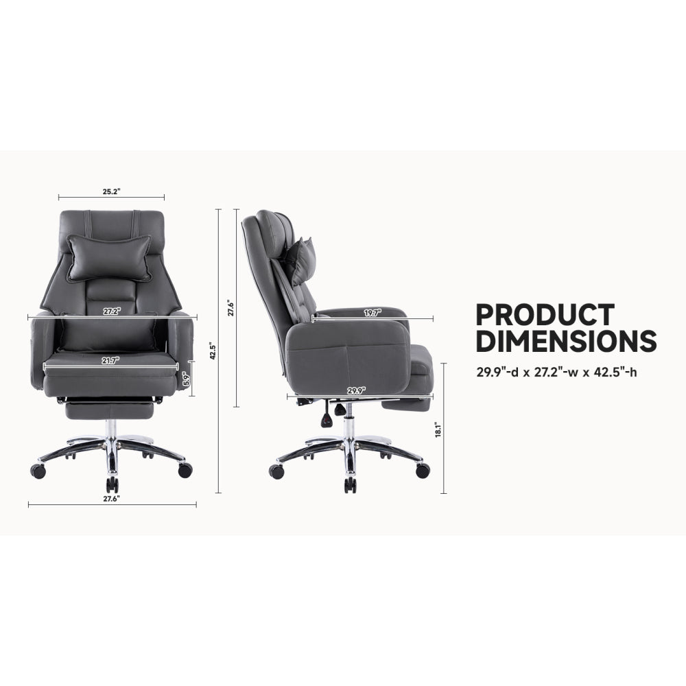 Swivel Ergonomic Office Chair, Technology Leather High Back Office Chair with Lumbar Support Headrest, Sedentary Comfortable Boss Chair, 155° Reclining Computer Chair (Color : DARK GREY)