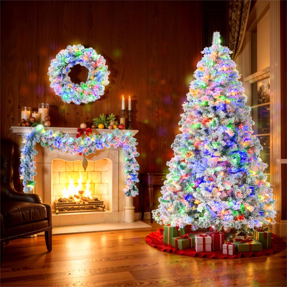 6FT Grass Green Christmas Tree, Large Branches Pine Tree, Pre-Lit Set with Tree & Garland & Wreath, Artificial Christmas with Pine Cones, Hinged Xmas Tree , for Holiday Party Ofiice Home